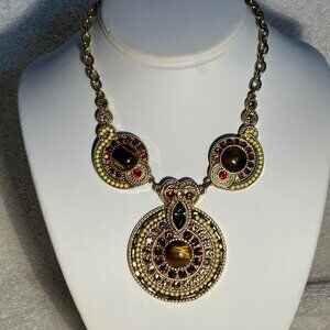 Park Lane Cleopatra bib gold with genuine tiger eye & Austrian crystals